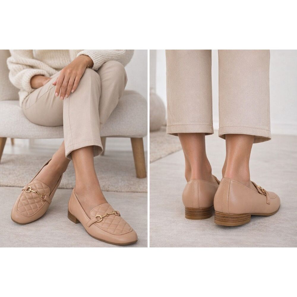 Jones New York Finan Loafer Flats 6.5M Tan Quilted Horsebit Slip On Women